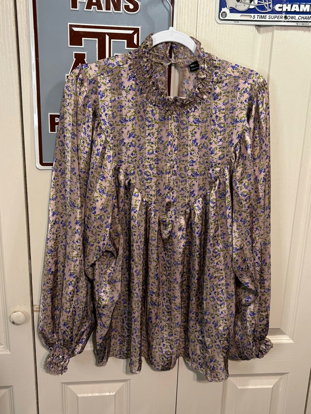 ASOS Design Floral Ruffled High-Neck Blouse - Purple Floral
